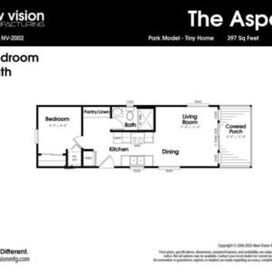 The “The Aspen“. The The Aspen has 1 Bedrooms, 1 bathrooms and spans 397 square feet, offering a comfortable and versatile living space.